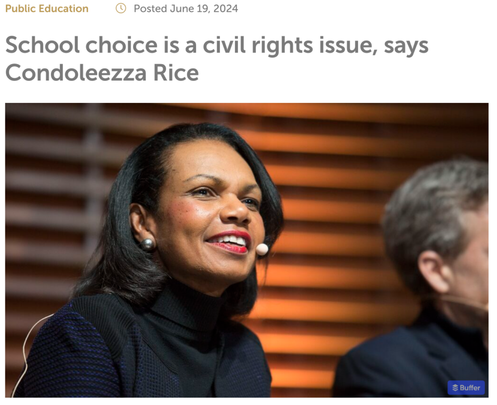 School choice is a civil rights issue, says Condoleezza Rice 